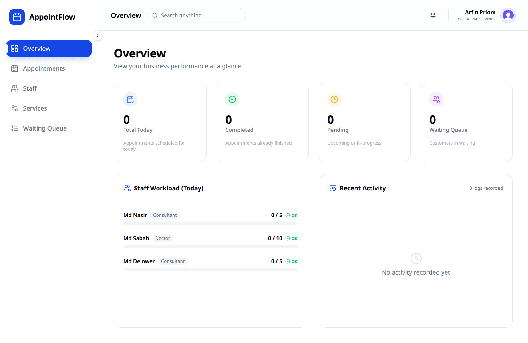 AppointFlow Dashboard Preview